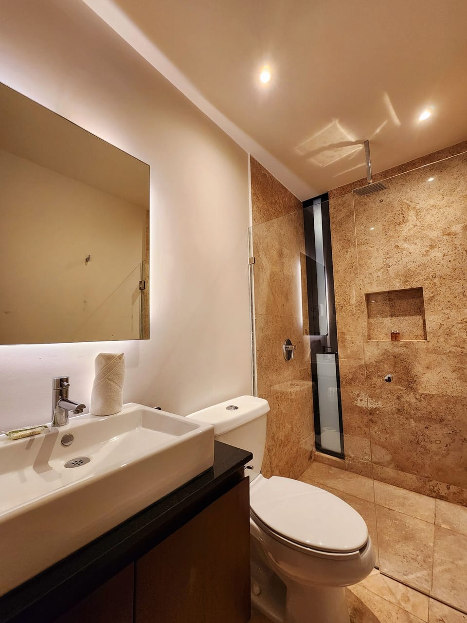 Deluxe Studio | Bathroom | Shower, designer toiletries, hair dryer, heated floors