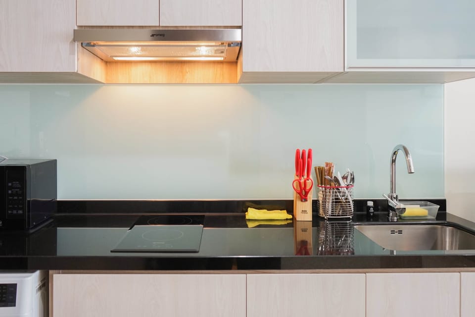 Fridge, stovetop, cookware/dishes/utensils