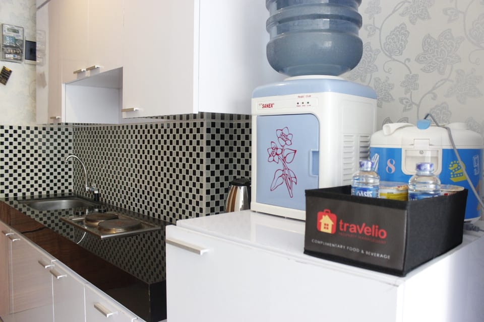 Fridge, stovetop, cookware/dishes/utensils
