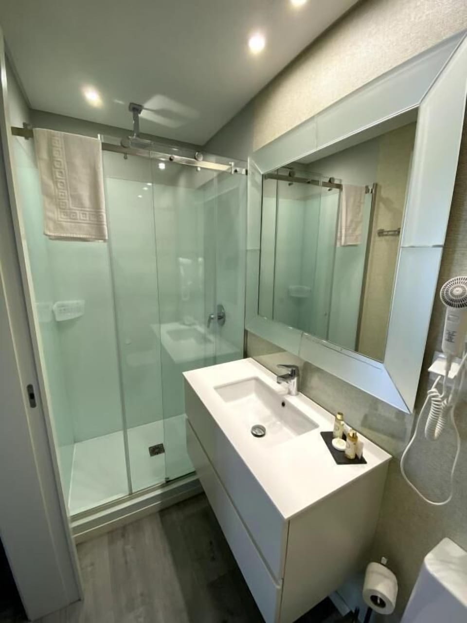 Rainfall showerhead, free toiletries, hair dryer, bathrobes