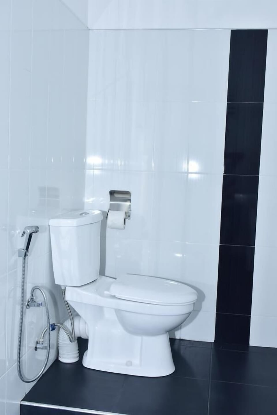 Shower, hydromassage showerhead, slippers, towels