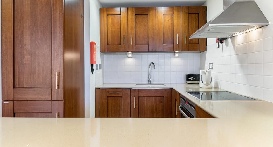 Full-size fridge, microwave, oven, stovetop