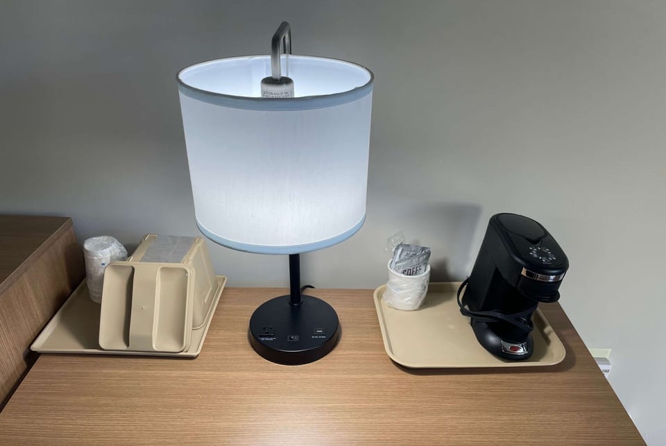 Individually decorated, individually furnished, desk, laptop workspace