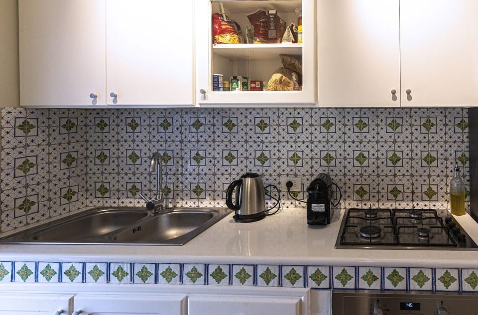 Full-size fridge, oven, stovetop, espresso maker