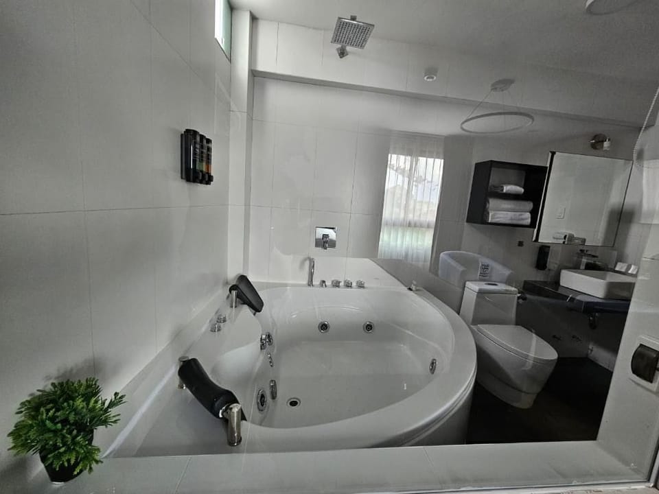 Deluxe Suite | Bathroom | Shower, rainfall showerhead, hair dryer, towels