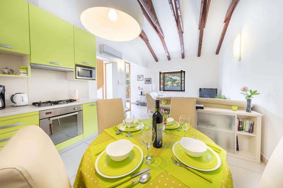 Standard Apartment, 2 Bedrooms, Terrace, Sea View | Private kitchen | Fridge, microwave, coffee/tea maker, electric kettle