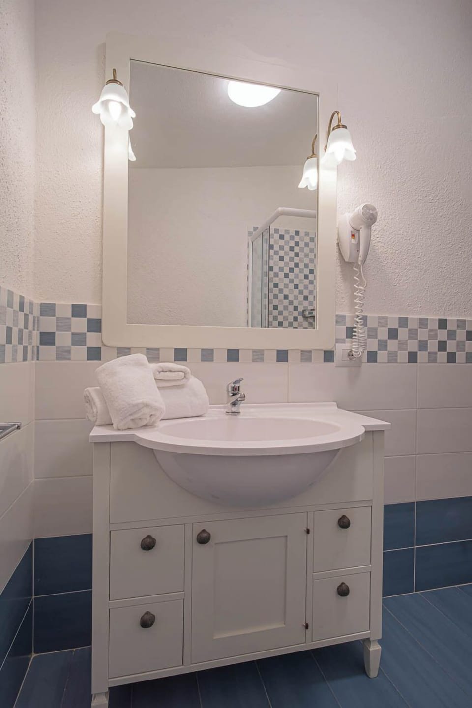 Shower, hair dryer, bidet, towels