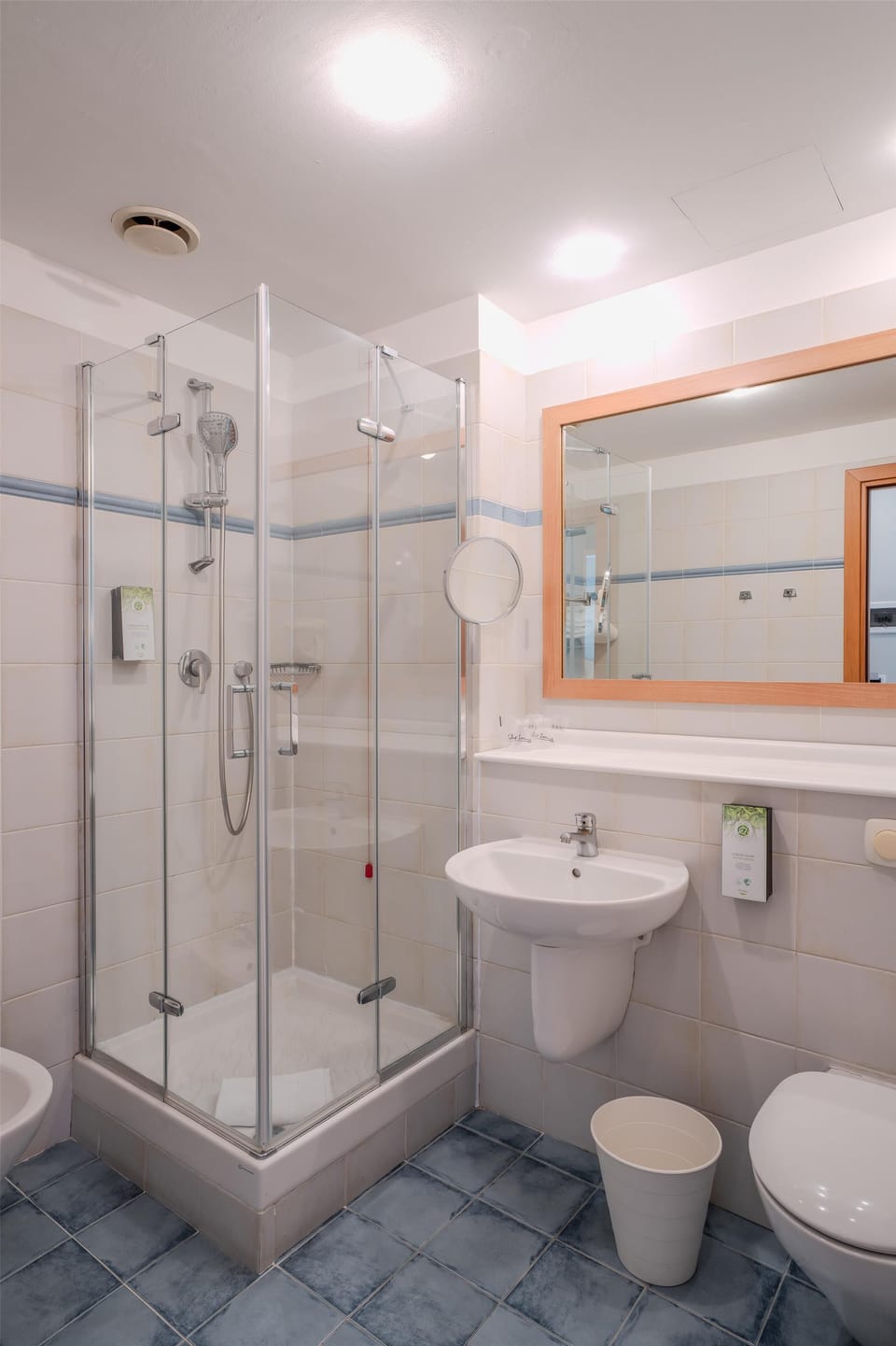 Shower, eco-friendly toiletries, hair dryer, bathrobes