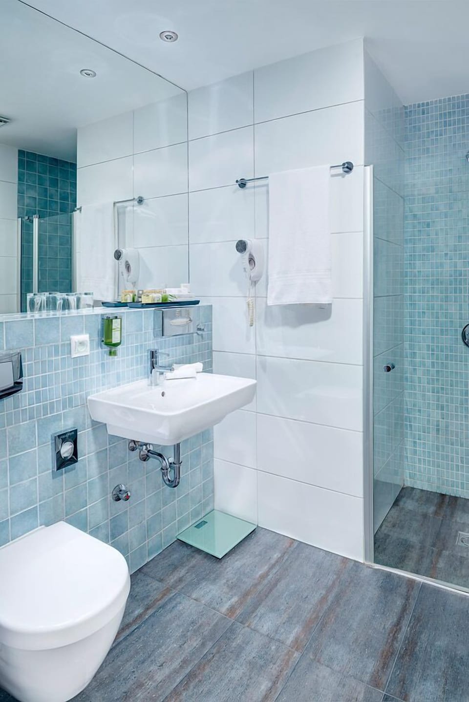 Bathtub, hair dryer, slippers, bidet