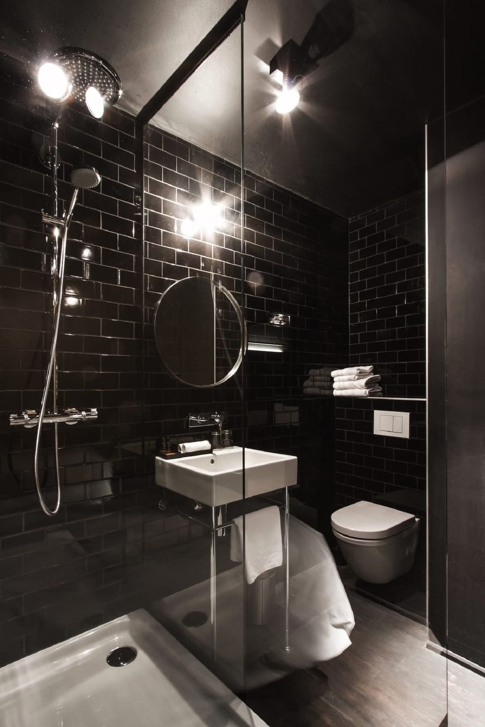 Designer toiletries, hair dryer, towels