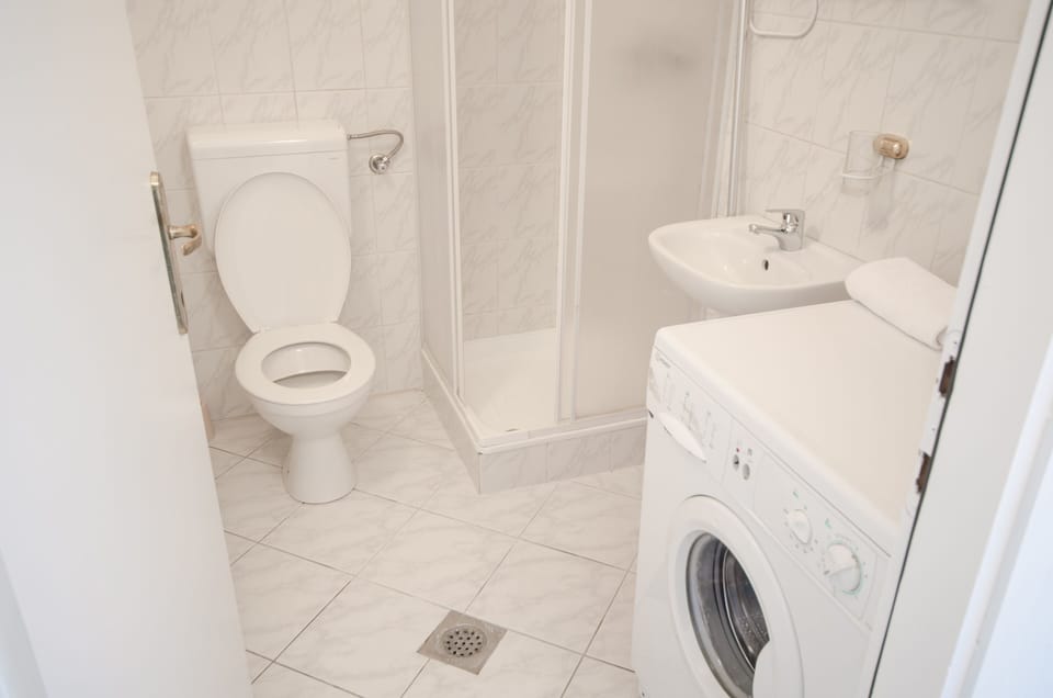 Studio | Bathroom | Shower, towels, soap, toilet paper