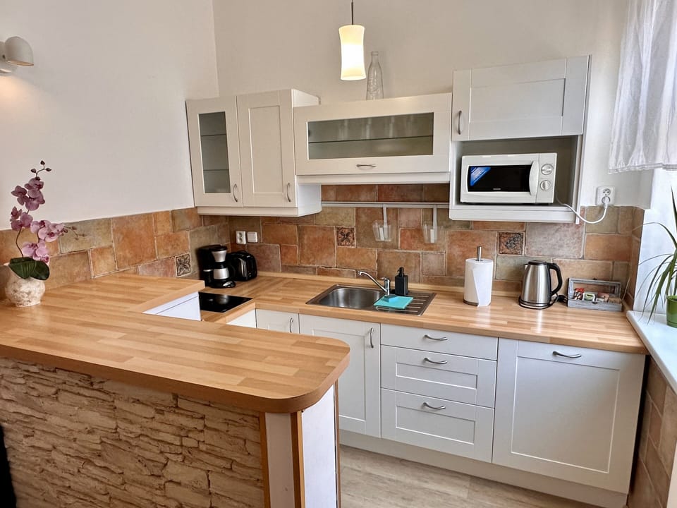 Deluxe Apartment | Private kitchen | Full-size fridge, microwave, dishwasher, coffee/tea maker