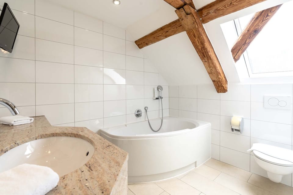 Grand Suite | Bathroom | Hair dryer, towels, soap, shampoo