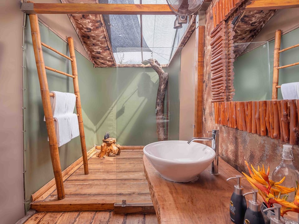 Luxury Tent All Inclusive with One Shared Safari Drive | Bathroom | Shower, rainfall showerhead, free toiletries, hair dryer