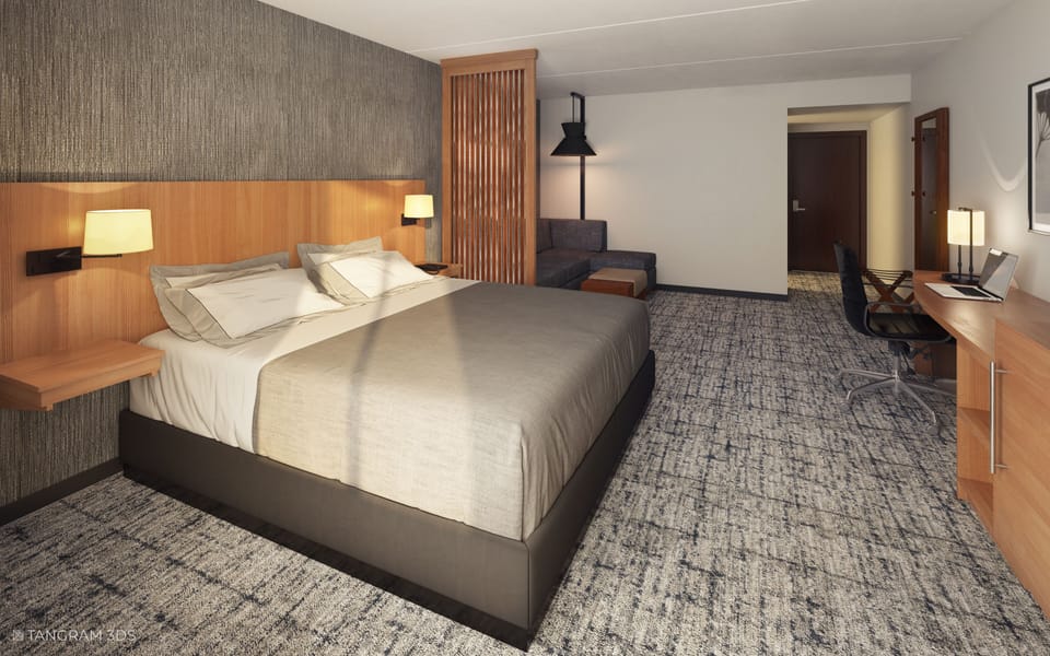 Pillowtop beds, desk, laptop workspace, iron/ironing board