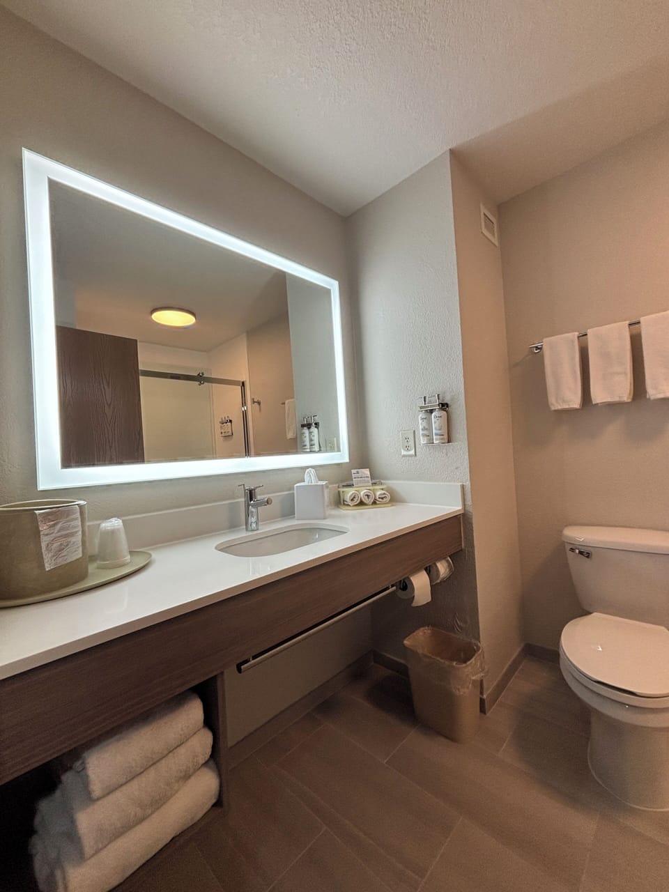 Eco-friendly toiletries, hair dryer, towels, soap
