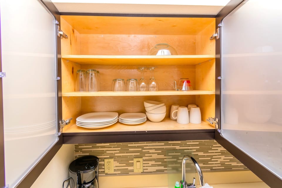 Desk, laptop workspace, blackout drapes, soundproofing