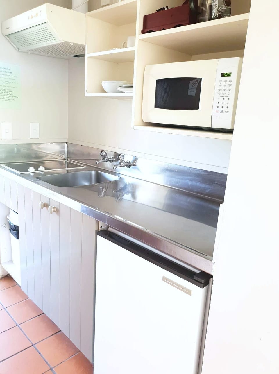 Mini-fridge, microwave, stovetop, electric kettle