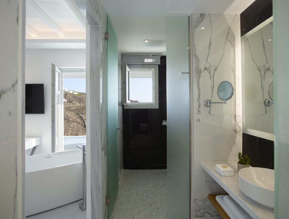 Luxury Villa, 1 Bedroom, Private Pool, Sea View | Bathroom | Rainfall showerhead, designer toiletries, hair dryer, bathrobes