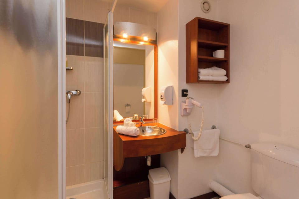 Eco-friendly toiletries, hair dryer, towels