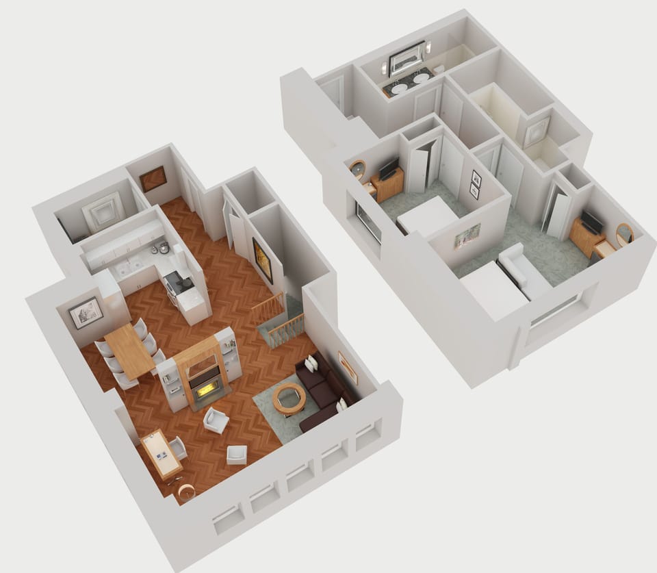 Suite, 2 bedrooms, 1 King, 1 Queen Bed (bi-level with stairs) | Floor plan