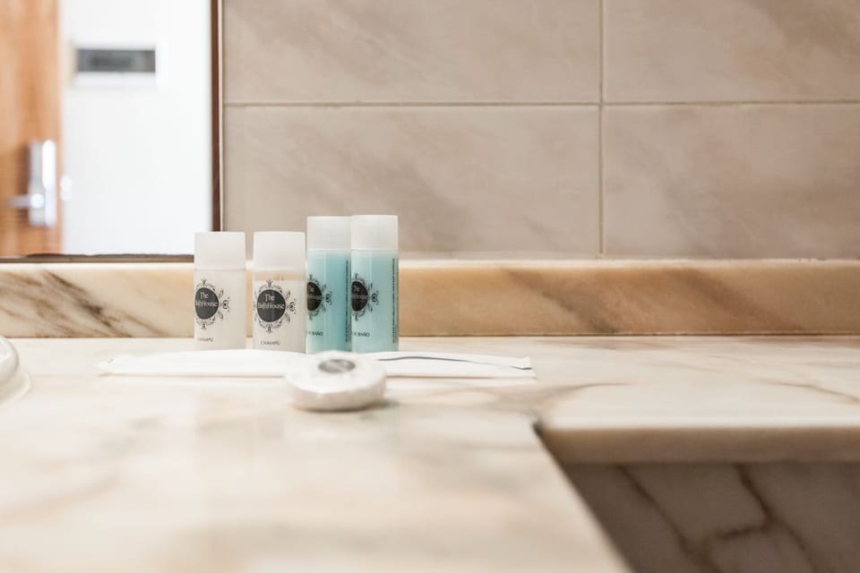 Free toiletries, hair dryer, towels