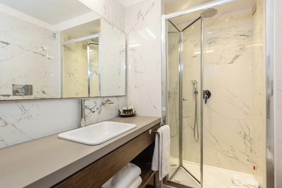 Free toiletries, hair dryer, bidet, towels