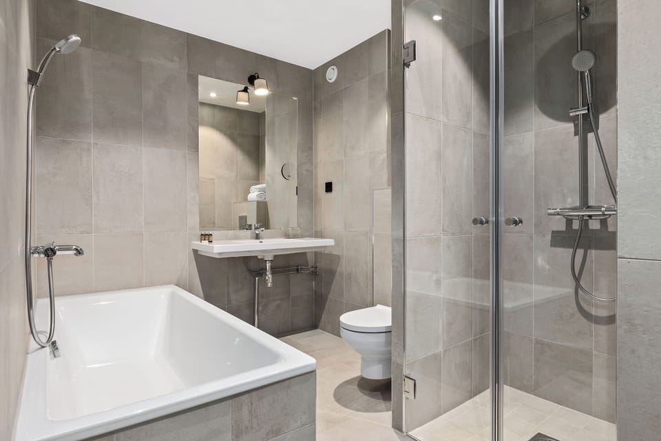 Eco-friendly toiletries, hair dryer, towels, soap