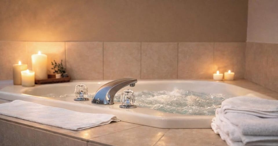 Cullen Lake King Jacuzzi | Down comforters, desk, blackout drapes, iron/ironing board