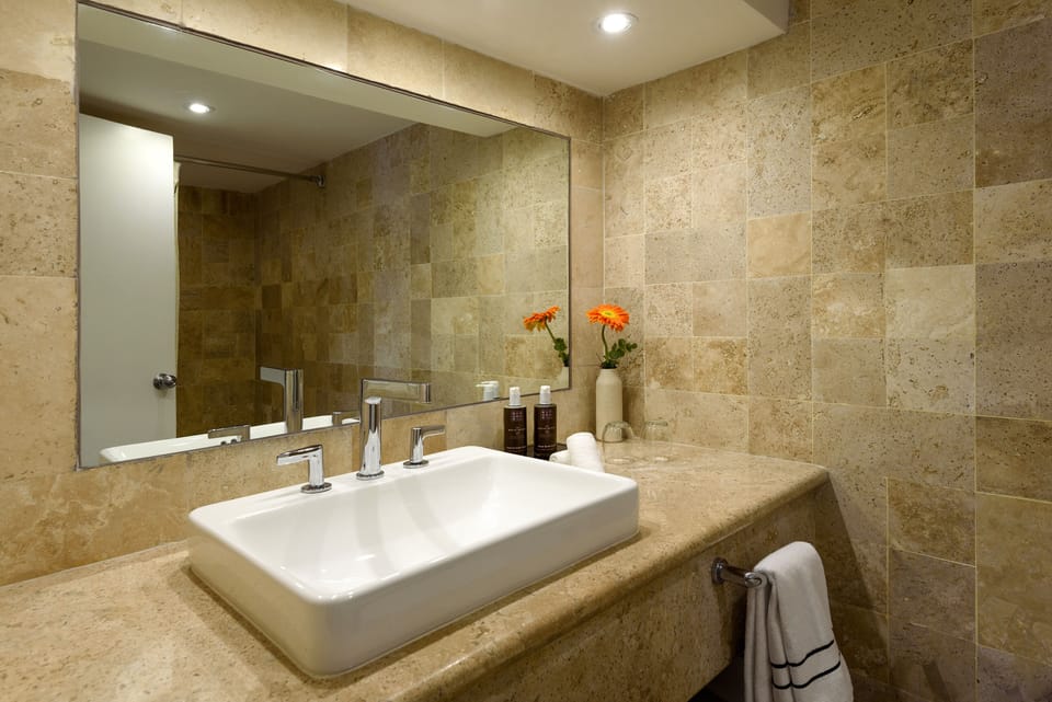 Eco-friendly toiletries, hair dryer, towels