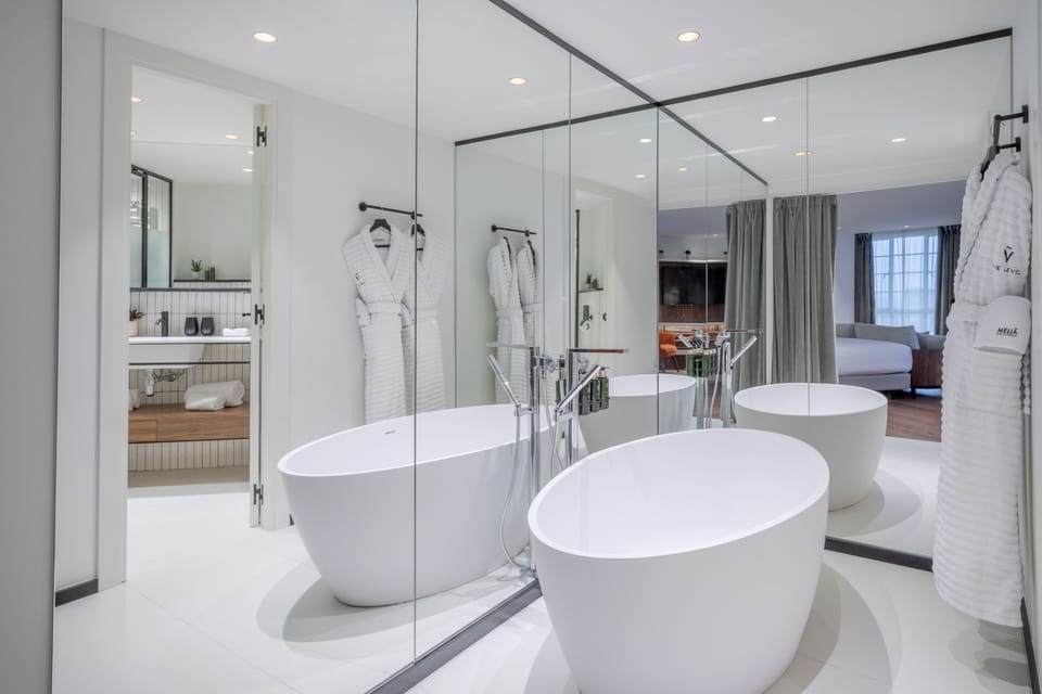 Eco-friendly toiletries, hair dryer, towels