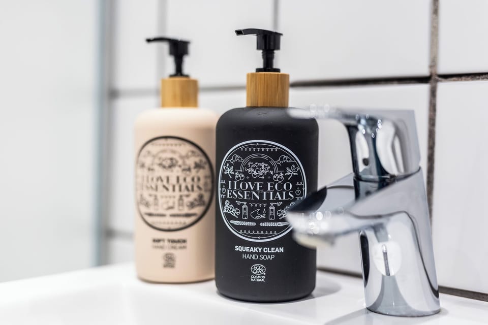 Free toiletries, hair dryer, towels, soap