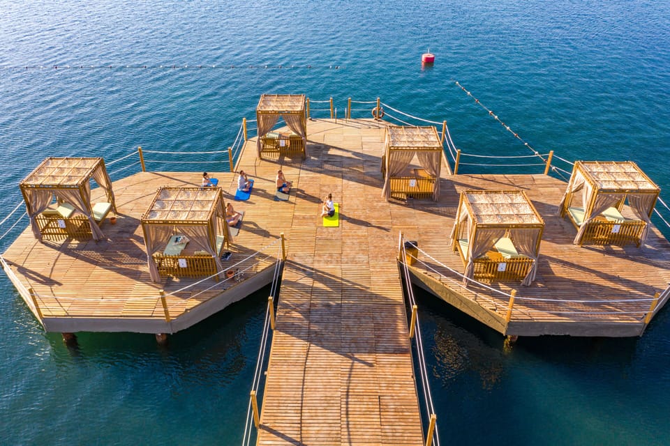 On the beach, beach cabanas, sun loungers, beach umbrellas