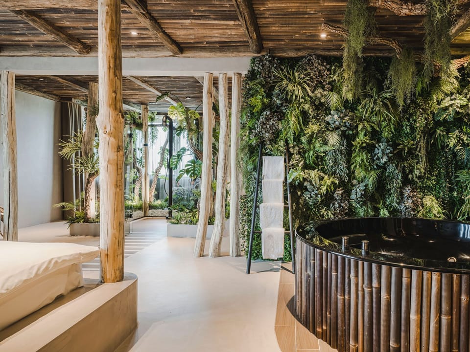 Bali Suite | Bathroom | Separate tub and shower, deep soaking tub, rainfall showerhead