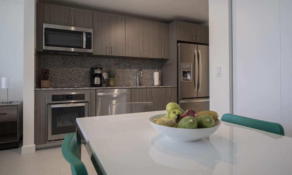 Fridge, microwave, coffee/tea maker, paper towels