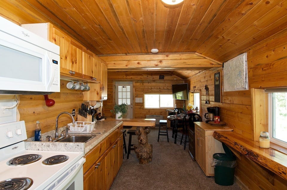 Full-size fridge, microwave, oven, stovetop