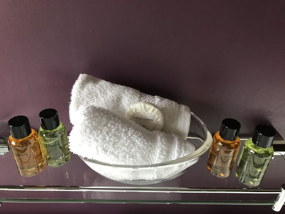 Free toiletries, hair dryer, slippers, towels