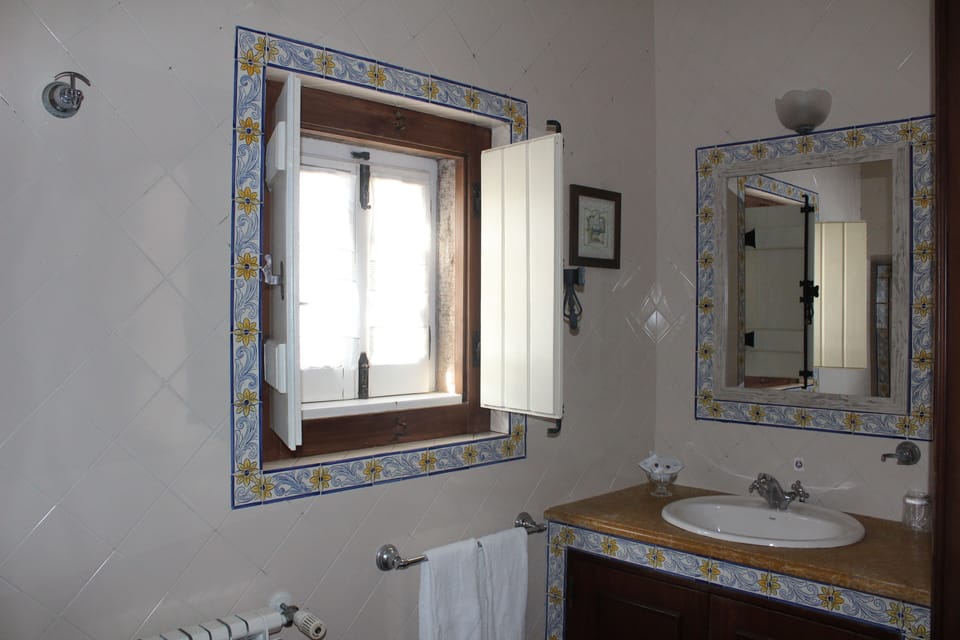 Combined shower/tub, deep soaking tub, free toiletries, hair dryer