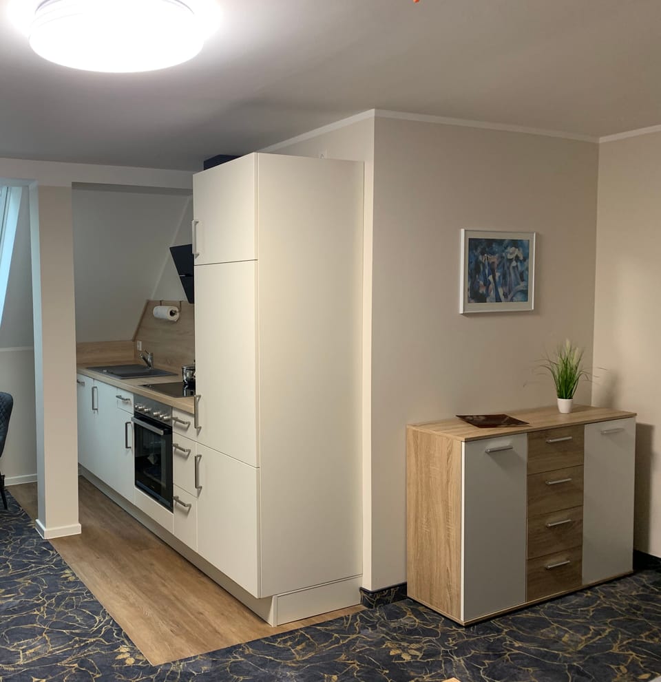 Basic Apartment | Private kitchen | Fridge, microwave, cookware/dishes/utensils