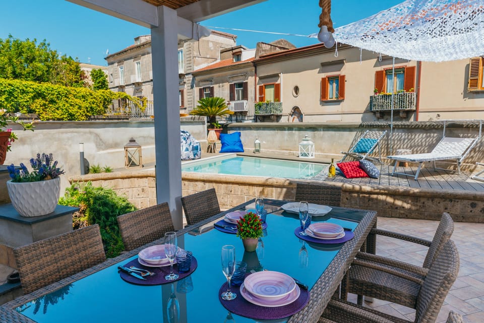 Seasonal outdoor pool, sun loungers