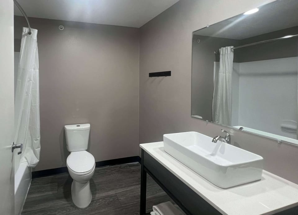 Combined shower/tub, free toiletries, hair dryer, towels