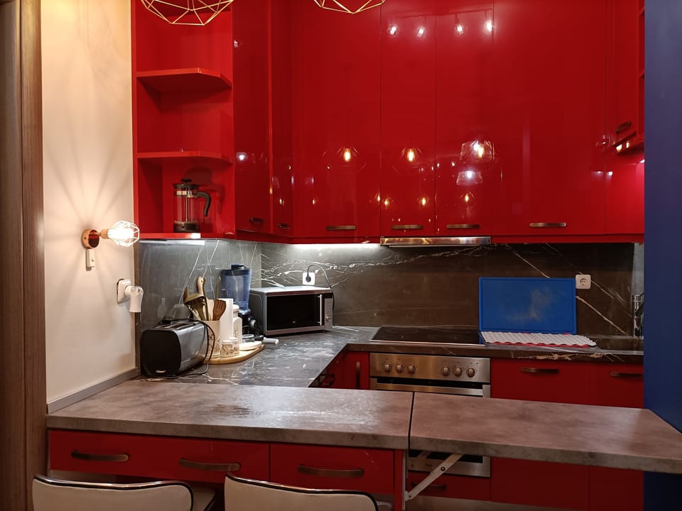 Apartment | Private kitchen | Full-size fridge, microwave, oven, stovetop