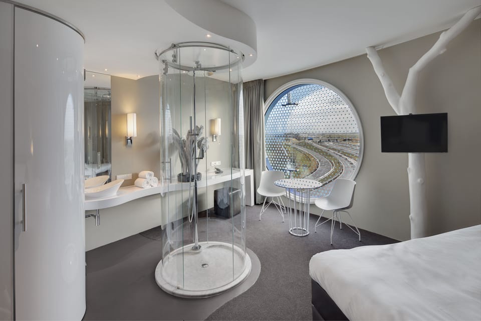Shower, rainfall showerhead, eco-friendly toiletries, hair dryer