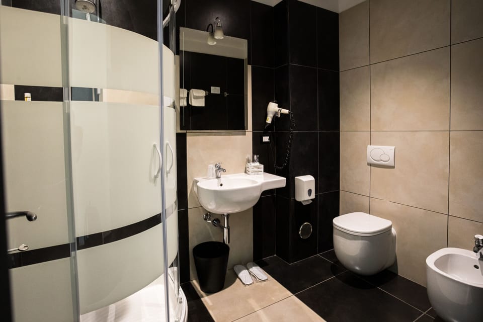 Free toiletries, hair dryer, bidet, towels
