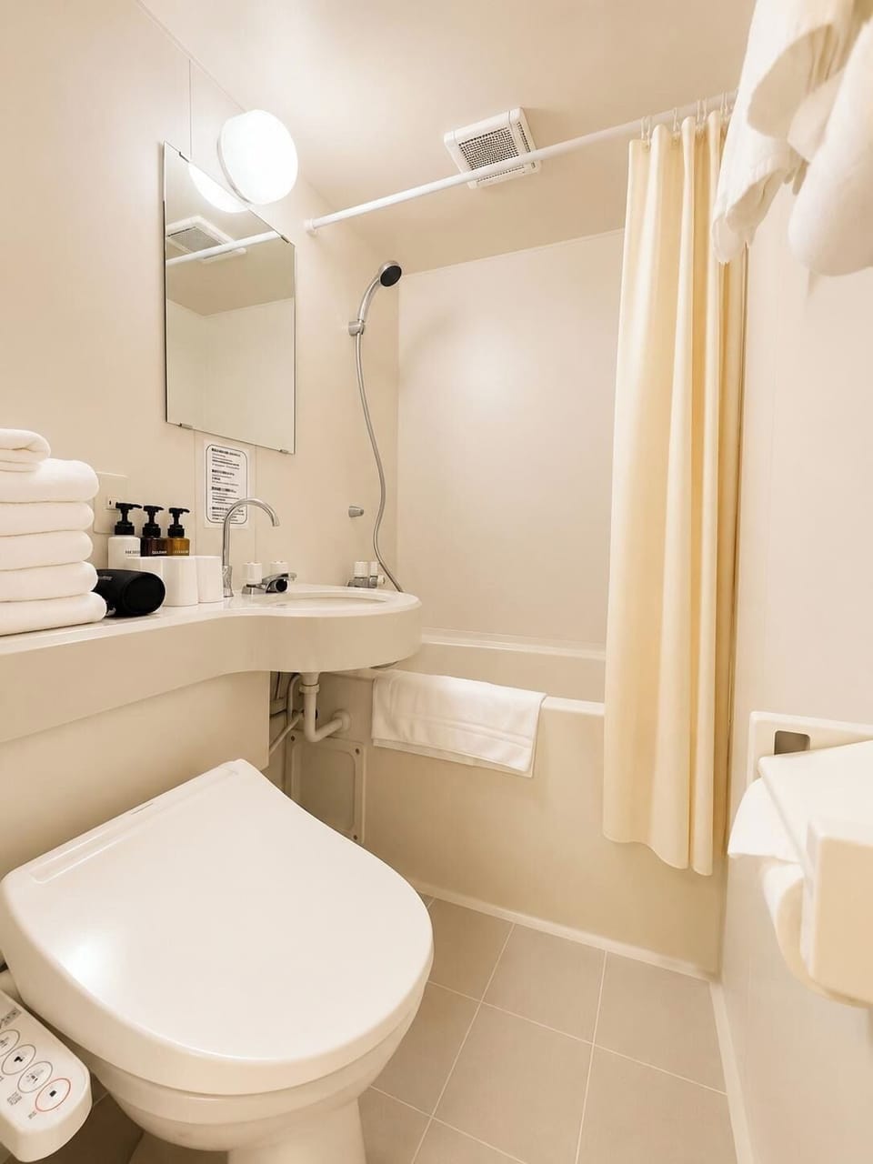 Combined shower/tub, hair dryer, bathrobes, slippers