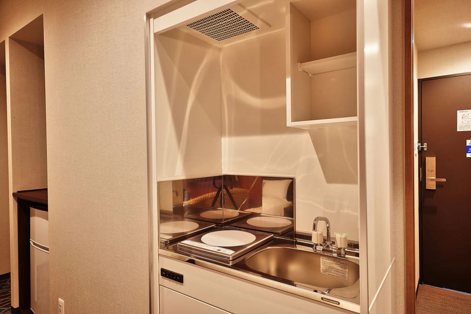 Mini-fridge, shared microwave, electric kettle