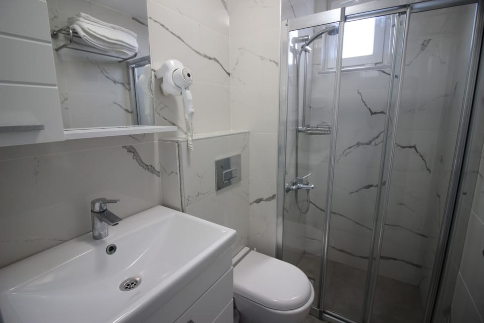 Standard Double Room | Bathroom | Shower, hair dryer, towels, soap