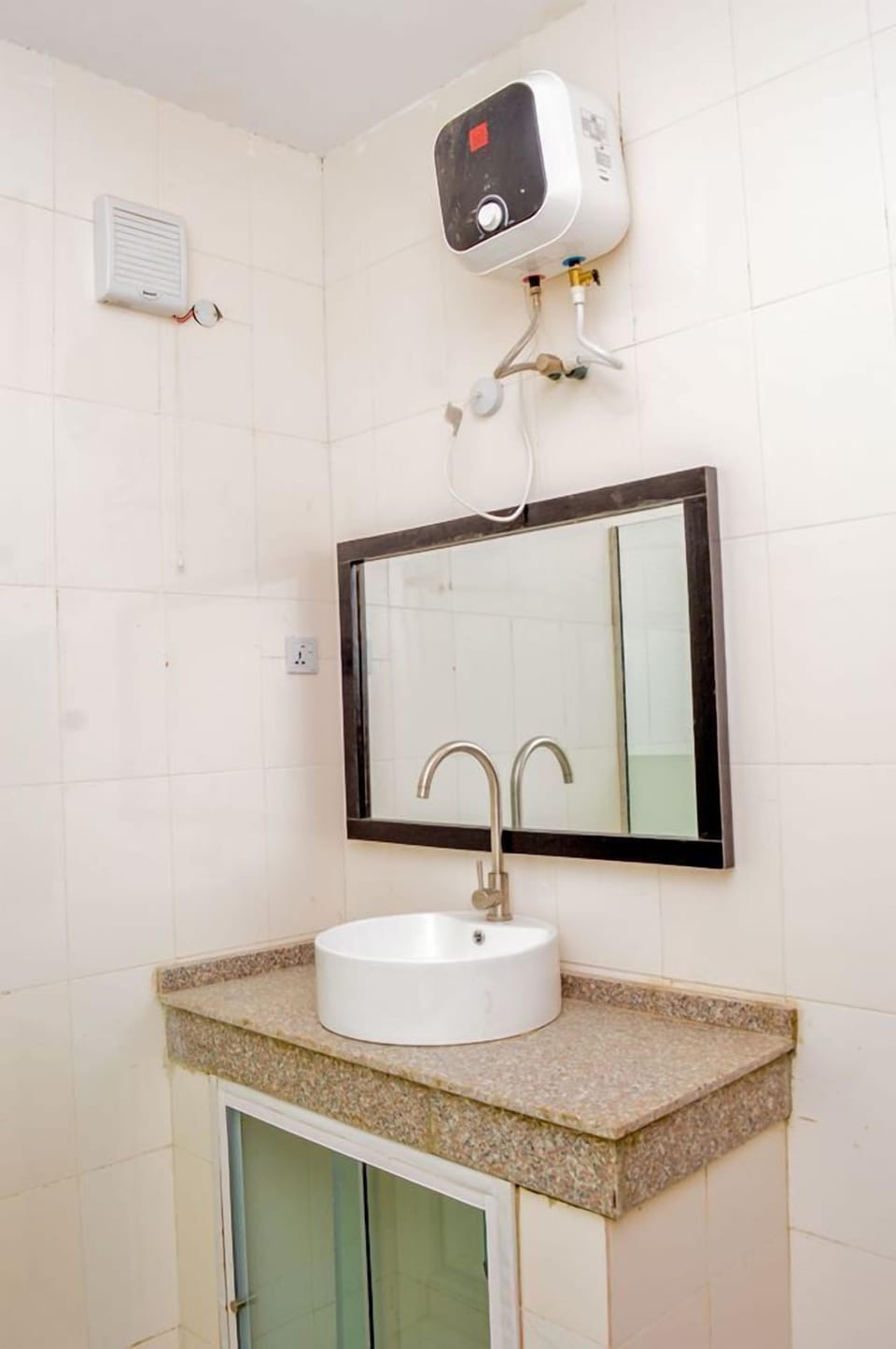 Shower, towels, soap, toilet paper