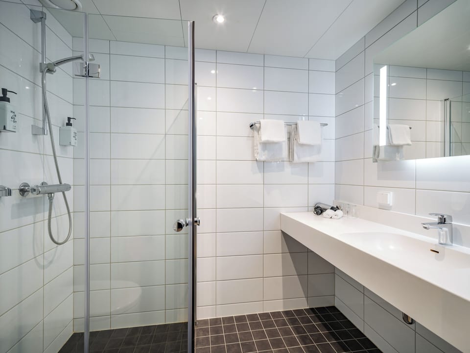 Superior Double Room | Bathroom | Shower, eco-friendly toiletries, hair dryer, towels