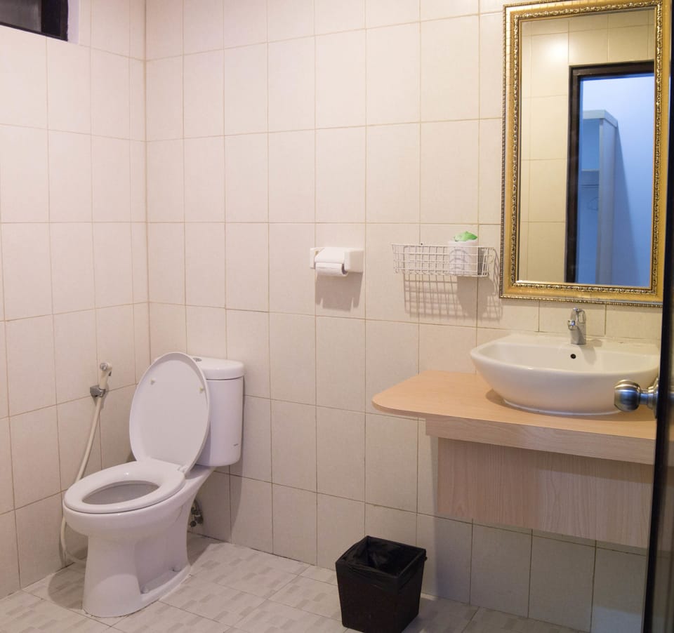 Shower, free toiletries, towels, soap